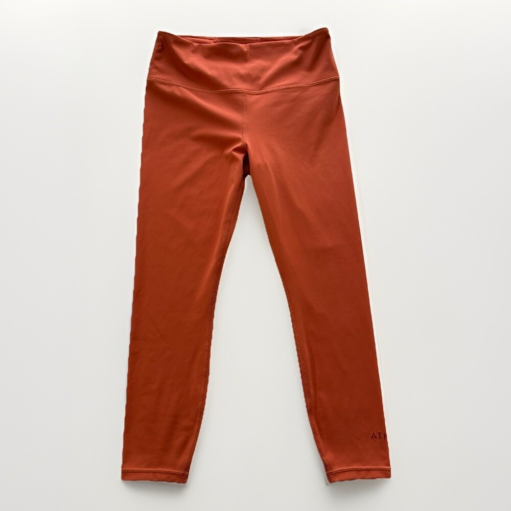 Athleta Orange 3/4 Crop Leggings Medium Sporty Chic Performance Wear Key Pocket